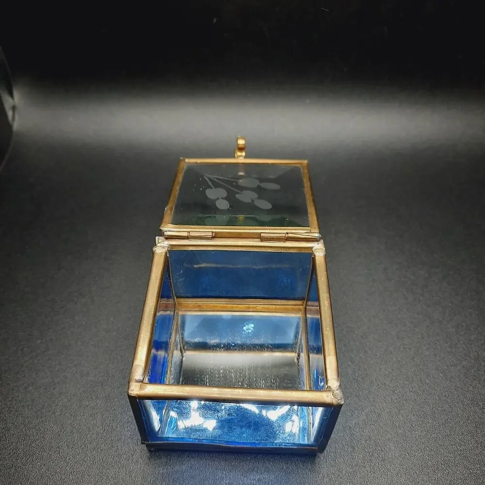 VTG Via Vermont Cobalt Blue Stained Glass Trinket Box